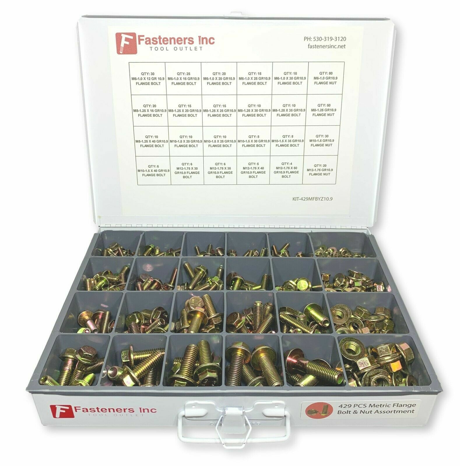 Grade 10.9 Metric Flange Bolt & Flange Nut Assortment 429 Piece Kit Yellow Zinc