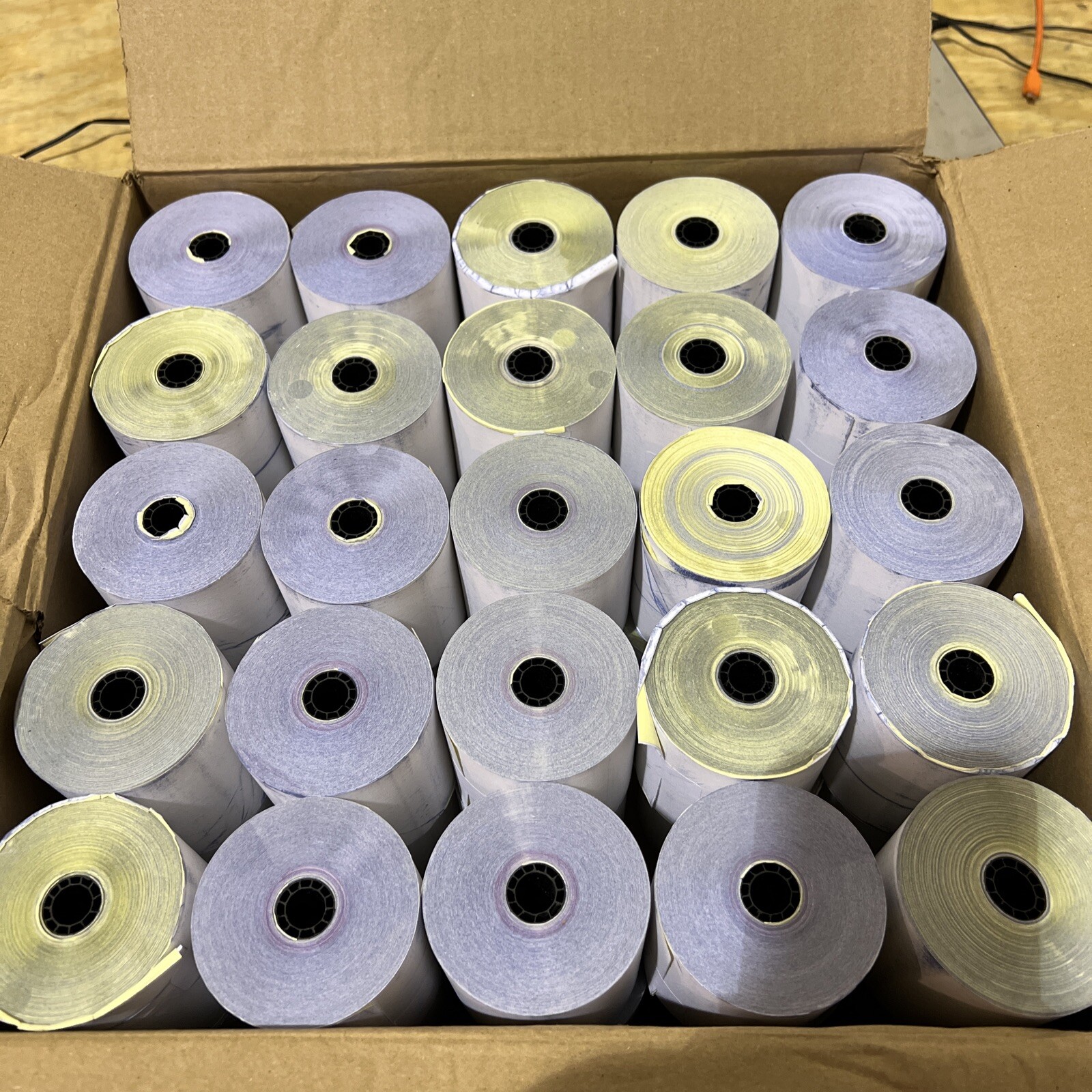 50/CS Iconex Impact Printing Carbonless Paper Rolls, 3″ x 90 ft, White/Canary