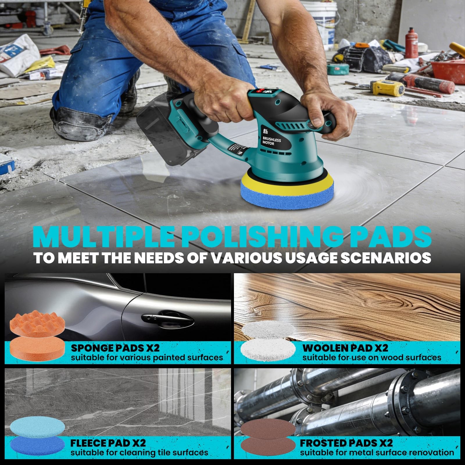 Cordless Buffer Polisher for Makita 18V Battery, 450W Brushless Car Buffer Po…