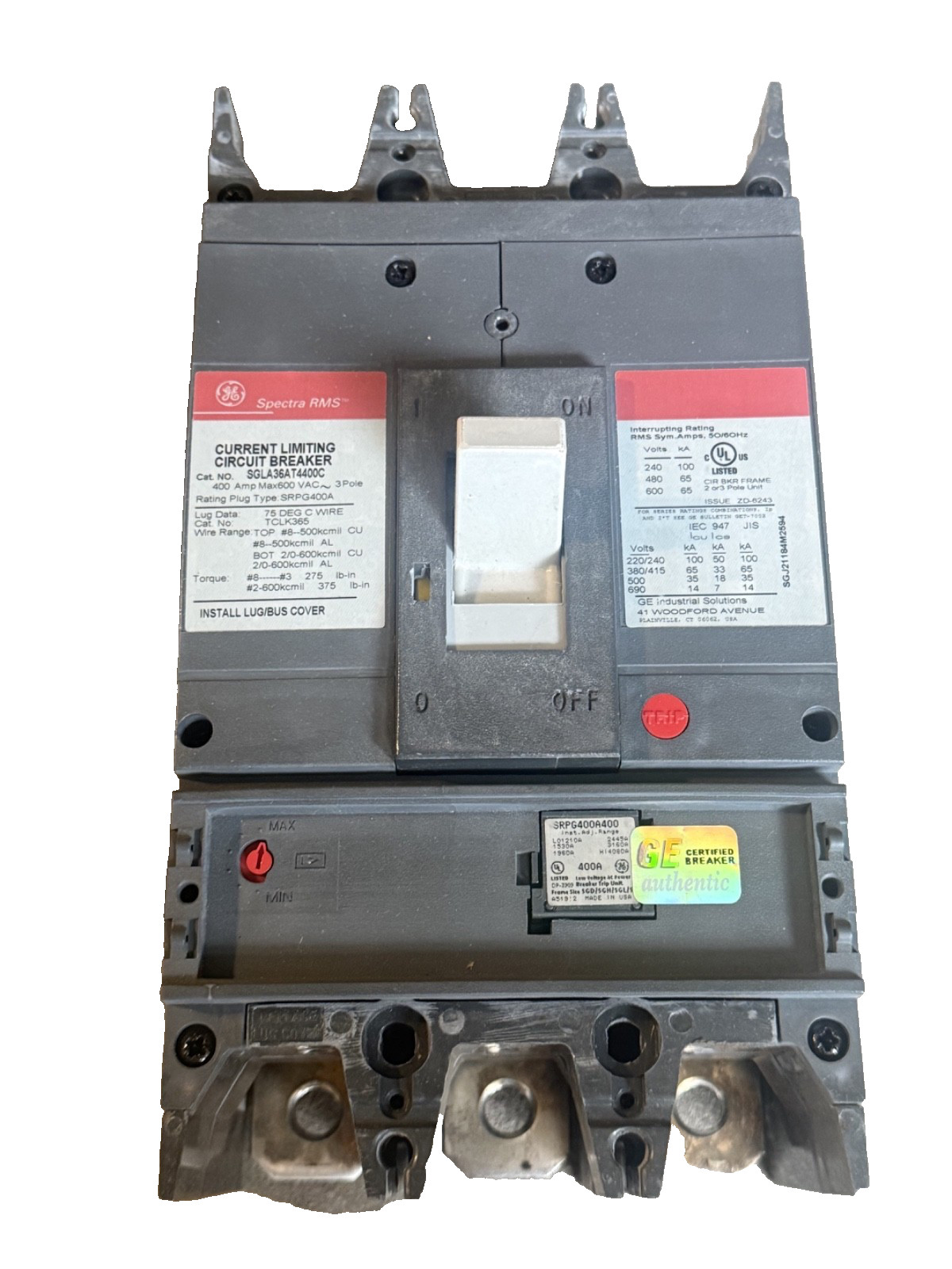 NEW GE SGLA36AT0400 / SGLA36AT4400C 3p 600v 400a 65k Circuit Breaker NEW IN BOX