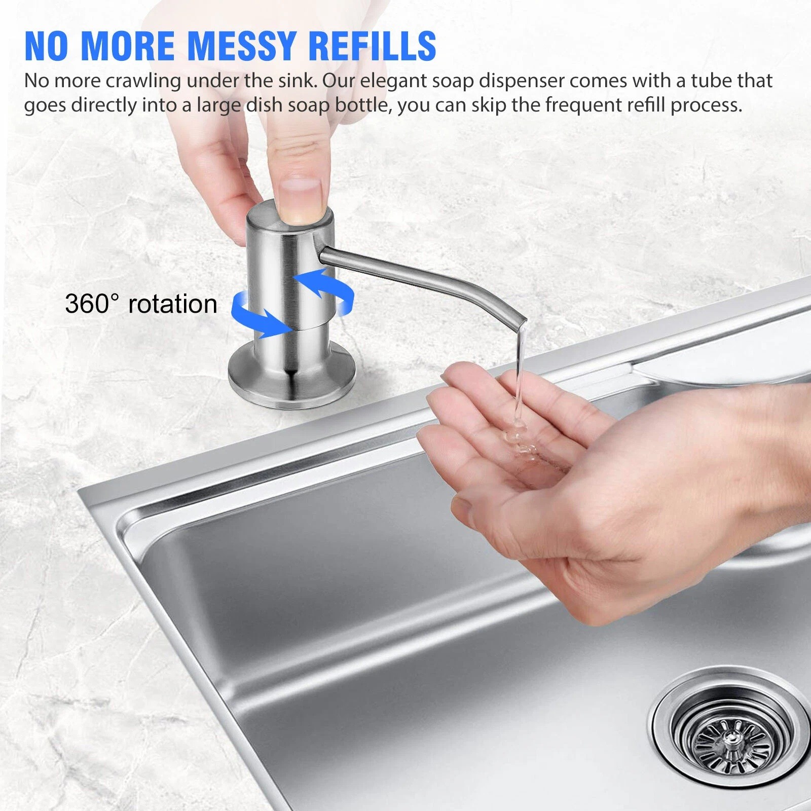 1/2 Pcs 360° Stainless Steel Kitchen Sink Liquid Soap Dispenser Pump Bottle Tube