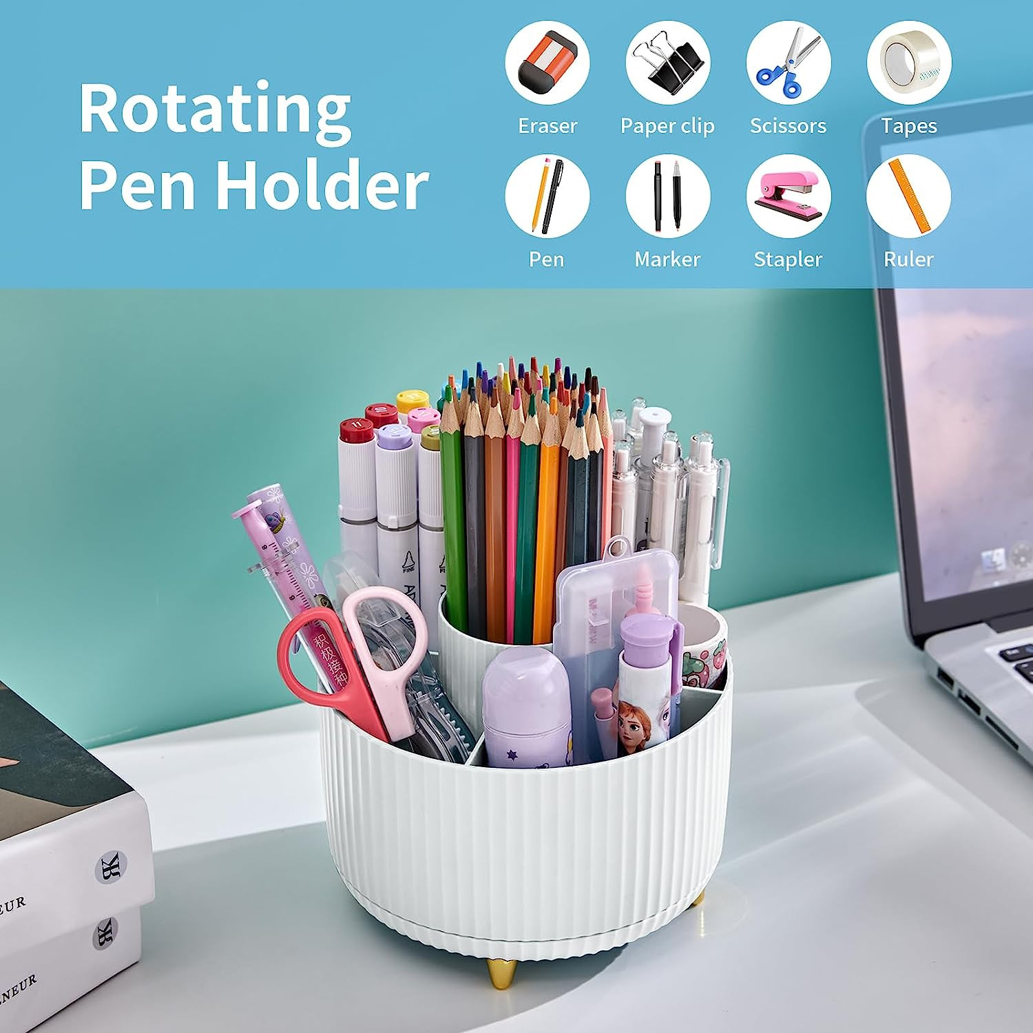 Desk Organizer, 360-Degree Rotating Pen Holder, Desk Organizers and Accessories