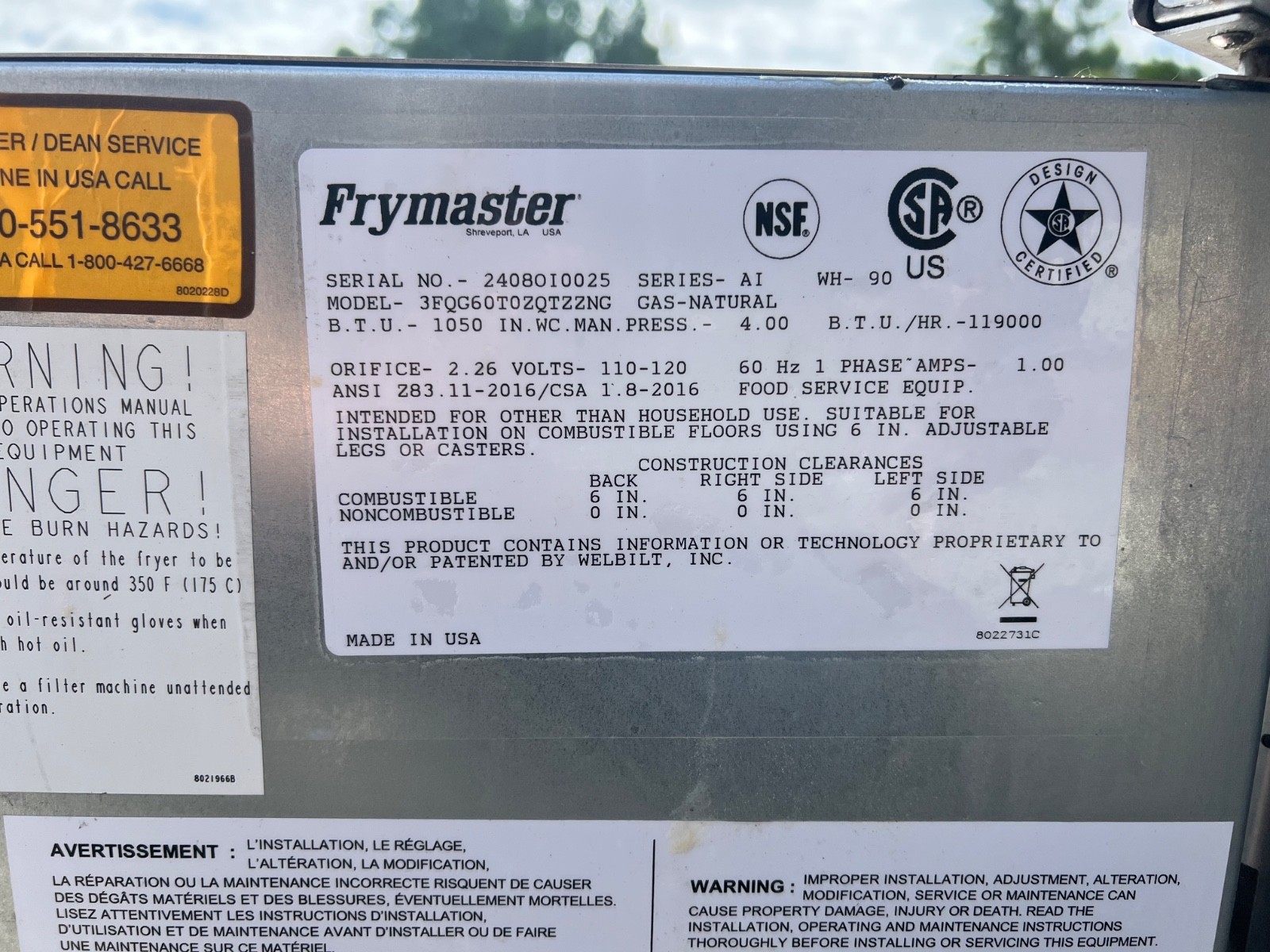 Frymaster 3FQG60T Multiple Battery Gas Fryer (3) 63-lb Frypots, Built-In Auto
