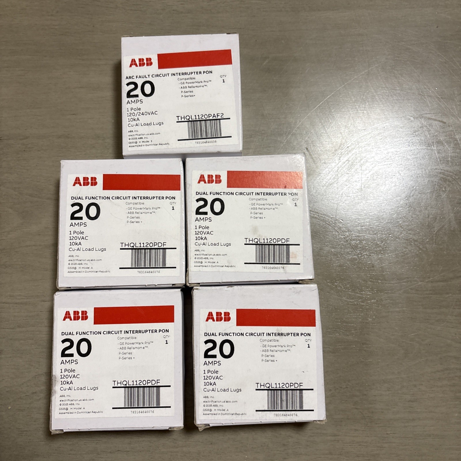 Lot 5 ABB/GE THQL1120PDF – 20Amp – 1 Pole – Dual Function Circuit Breaker