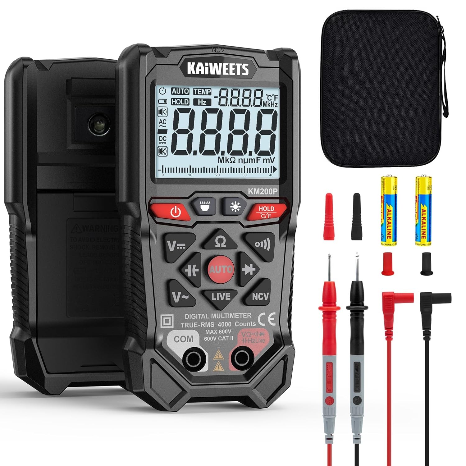 KAIWEETS KM200P Digital Multimeter, All Button Operation, TRMS Auto Ranging, 400