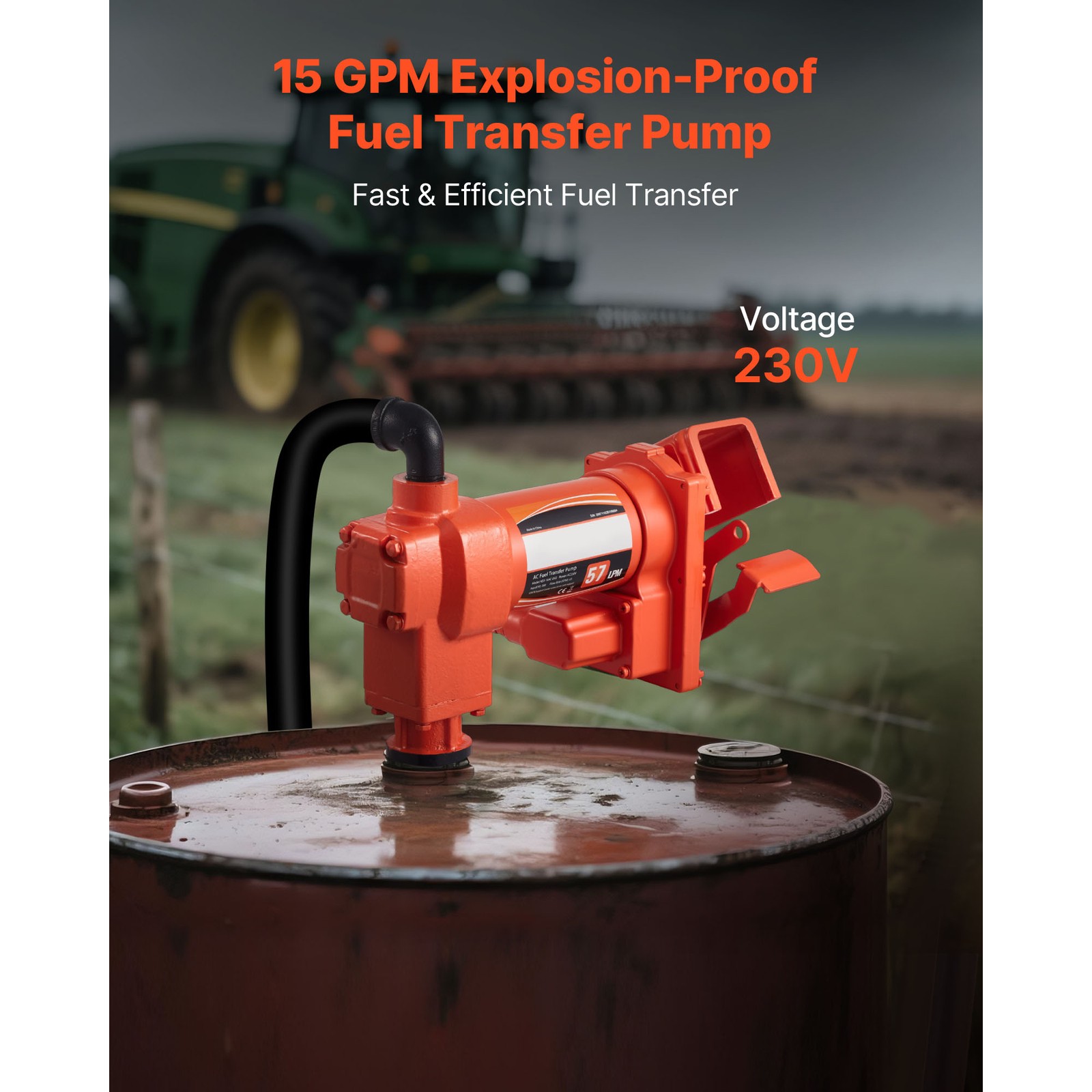 Uimoso Electric Fuel Transfer Pump 110V for Diesel, Oil, and Kerosene, 15 GPM