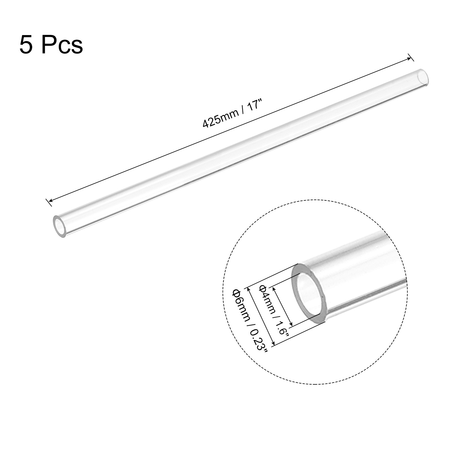 Pack of 5 Plastic Pipe Rigid Round Tube Clear 0.16″ ID 0.23″ OD 17″ for Models
