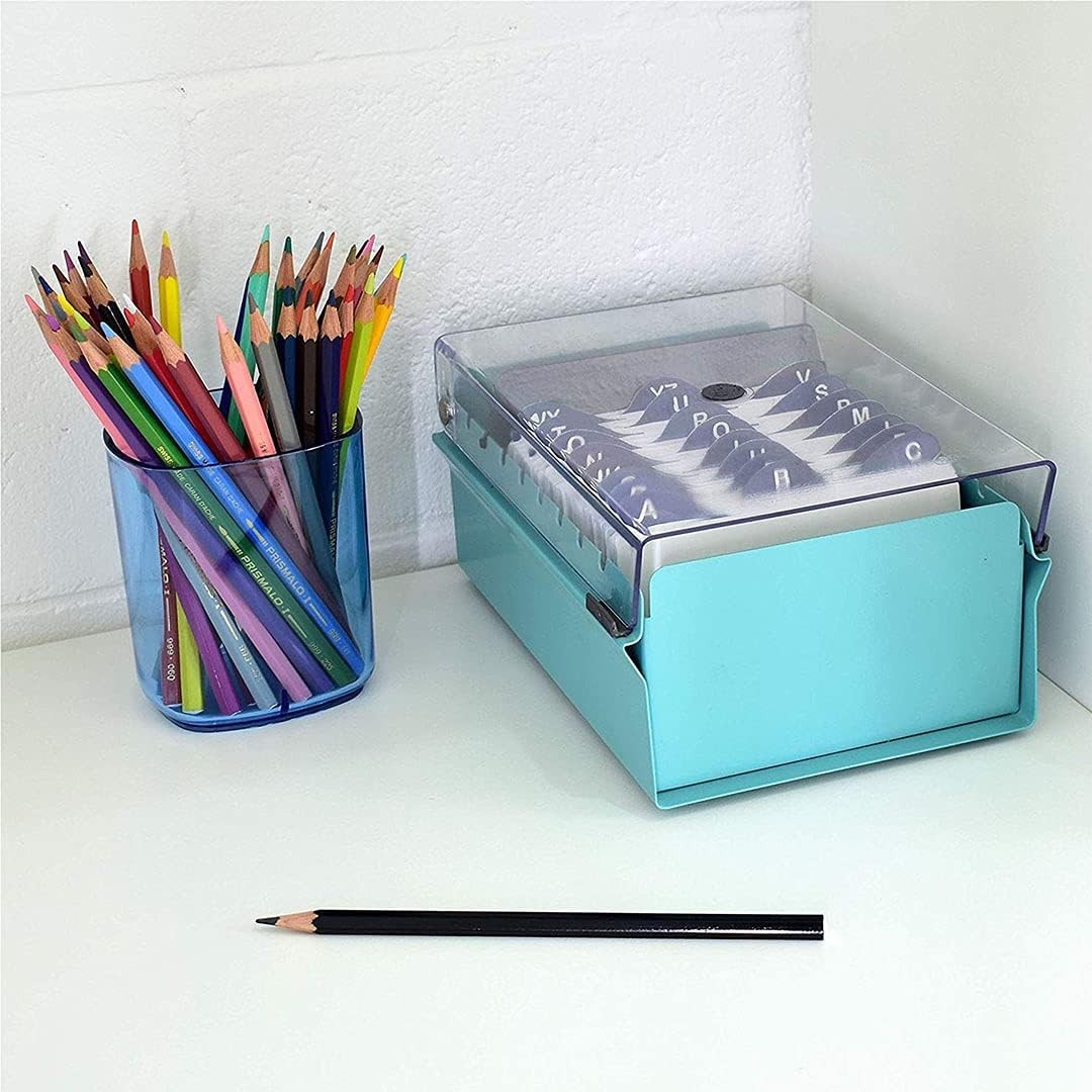 Green Metal Card File Holder with AZ Index – Modern Design