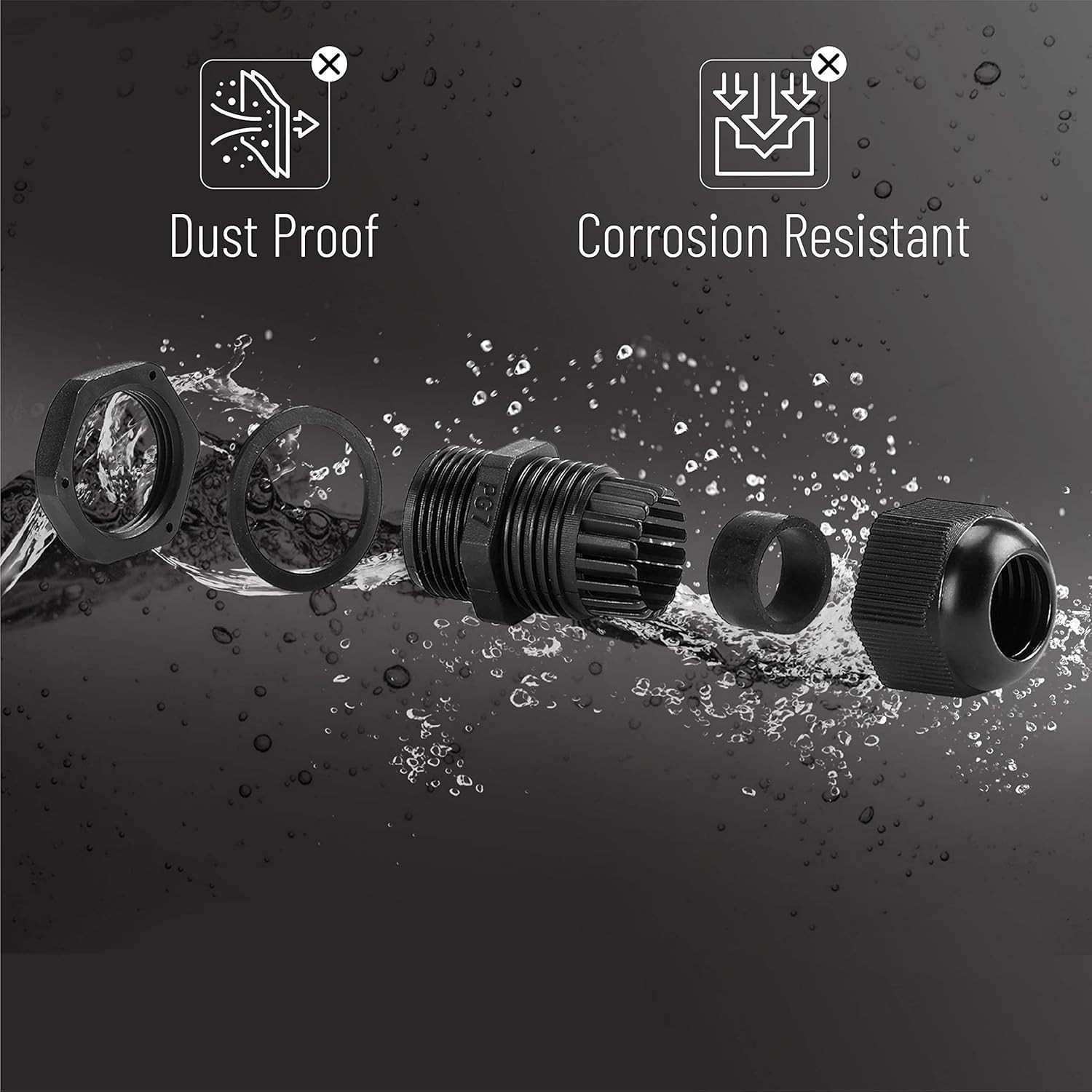 25/50 Pcs Nylon Cable Gland Waterproof Cable Connectors Black Cord Grip Plastic