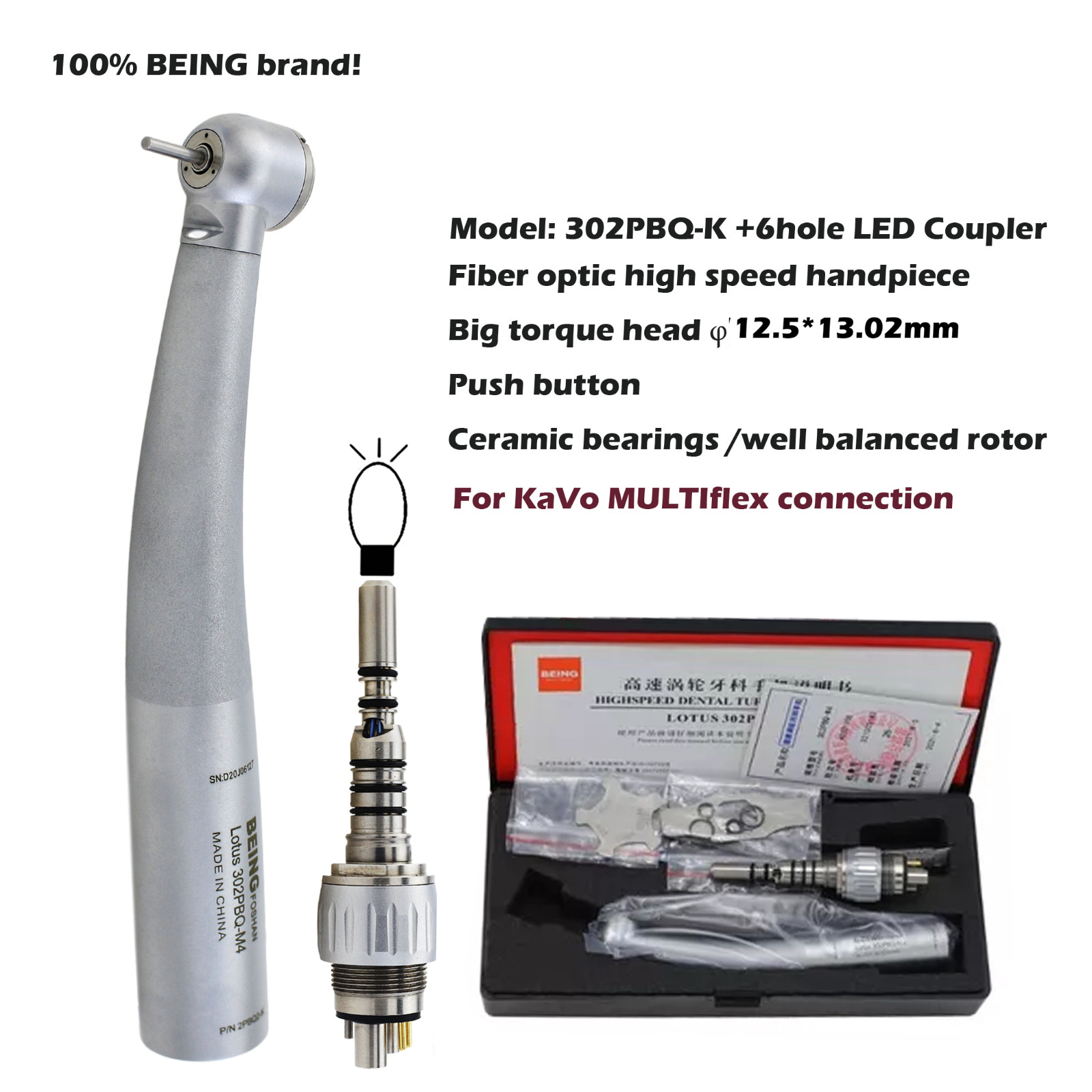 BEING Dental Fiber Optic LED Turbine High Speed Handpiece For KaVo NSK Coupling