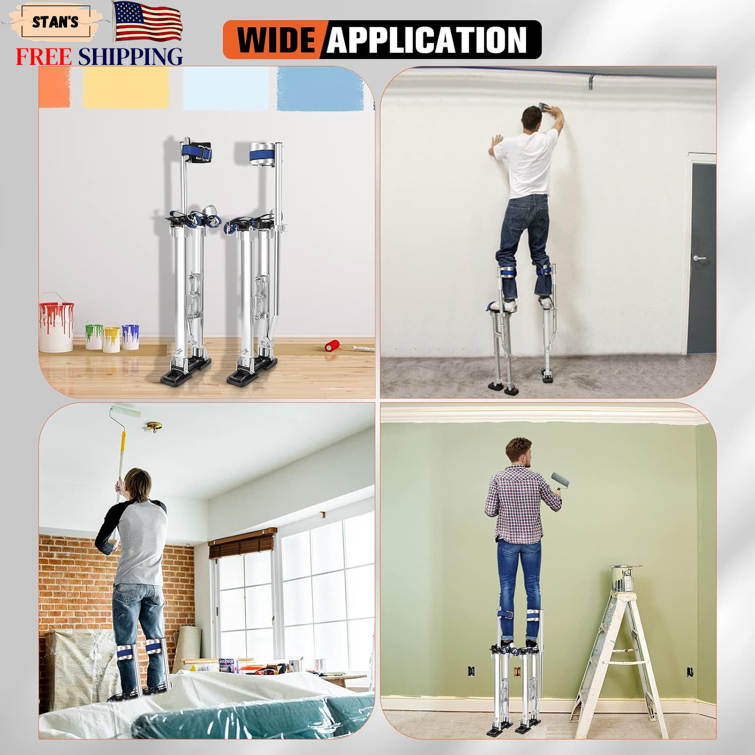 48″ 64″ Drywall Stilts for Adults Height Adjustable Aluminum Work Stilts with