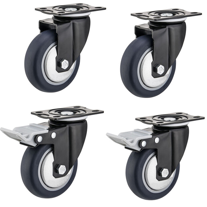 2 Swivel + 2 Total Brake Caster Wheels 3″ 4″ 5″ Swivel Plate Polyurethane Wheels