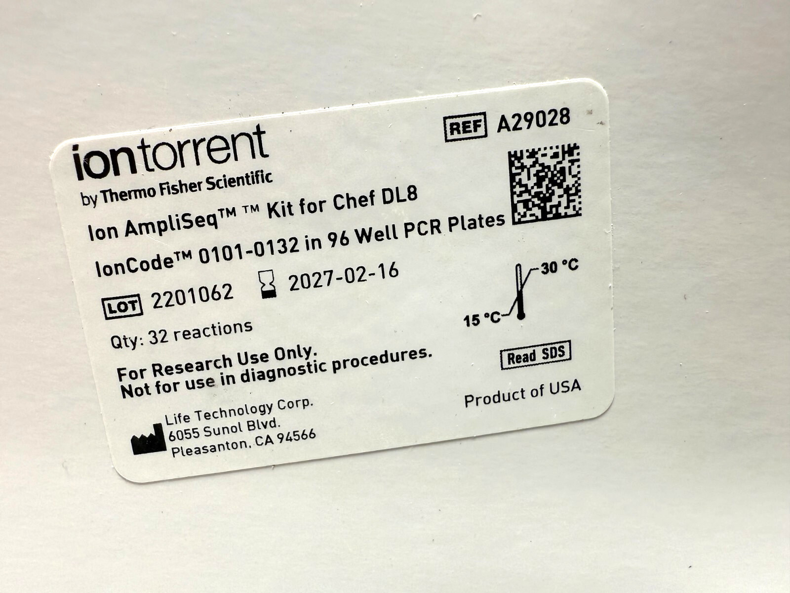 Thermo Fisher A29028 AmpliSeq Kit IonCode 0101-0132 96 Well 32x – 2027-02 Exp