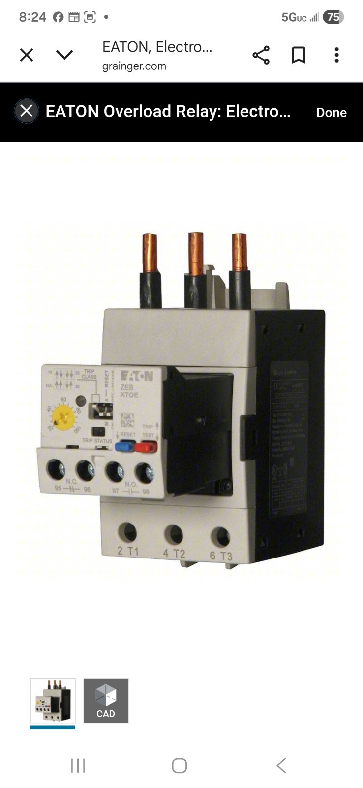 Eaton Xtoe045dgs Overload Relay, 1Nc/1No, 9 A Min Current, 45 A Max Current