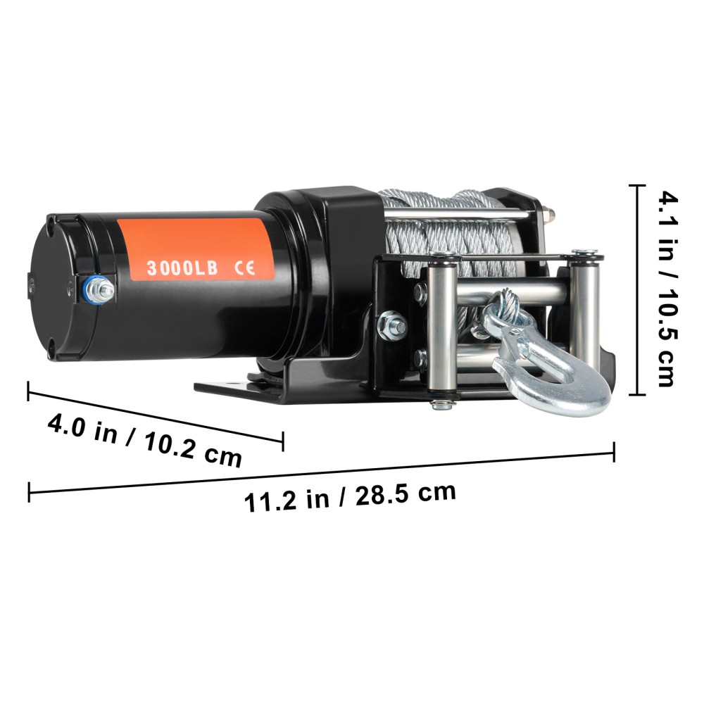 Electric Winch ATV UTV 3000 lb Steel Cable IP55 Waterproof Wired Control