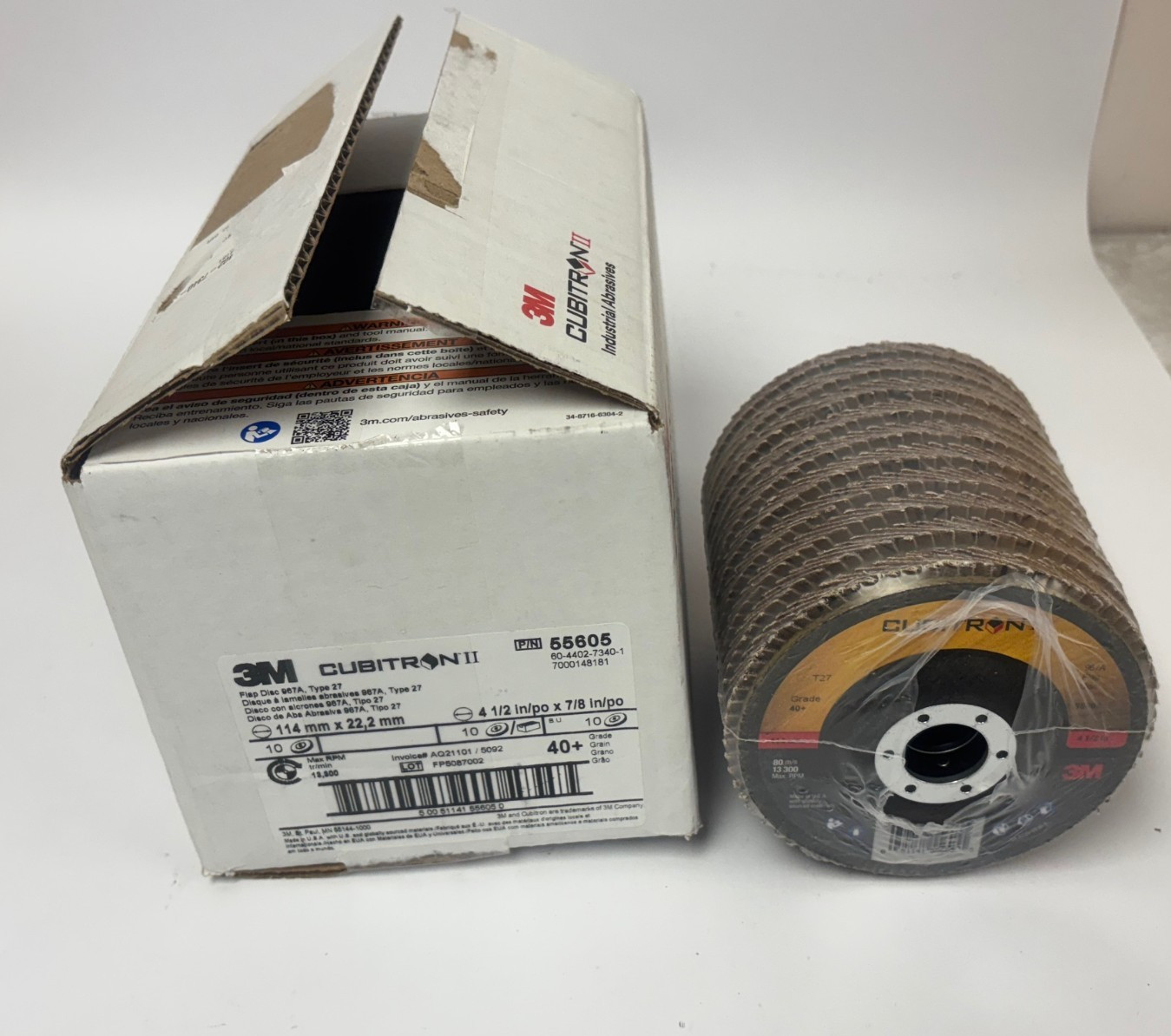 3M 051141-55605 Cubitron II Flap Disc, 4.5″, 40 Grit, 13,300 RPM
