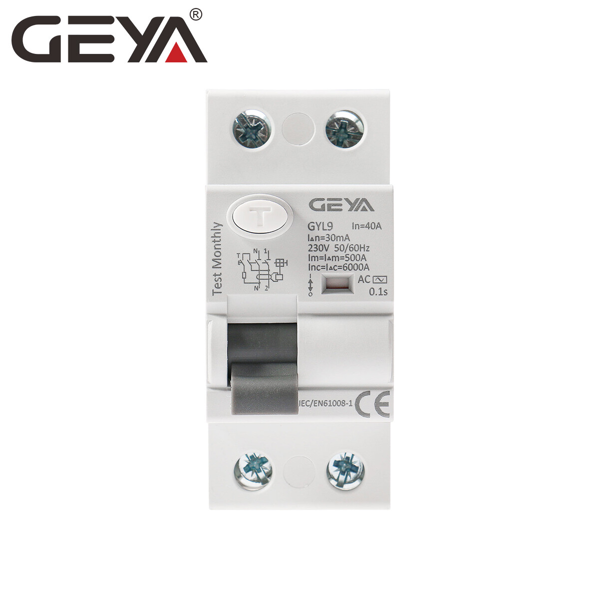 GEYA ELCB Circuit Breaker 2Pole 25/40/63/80/100Amp 30/100/300mA AC-Type RCCB RCD