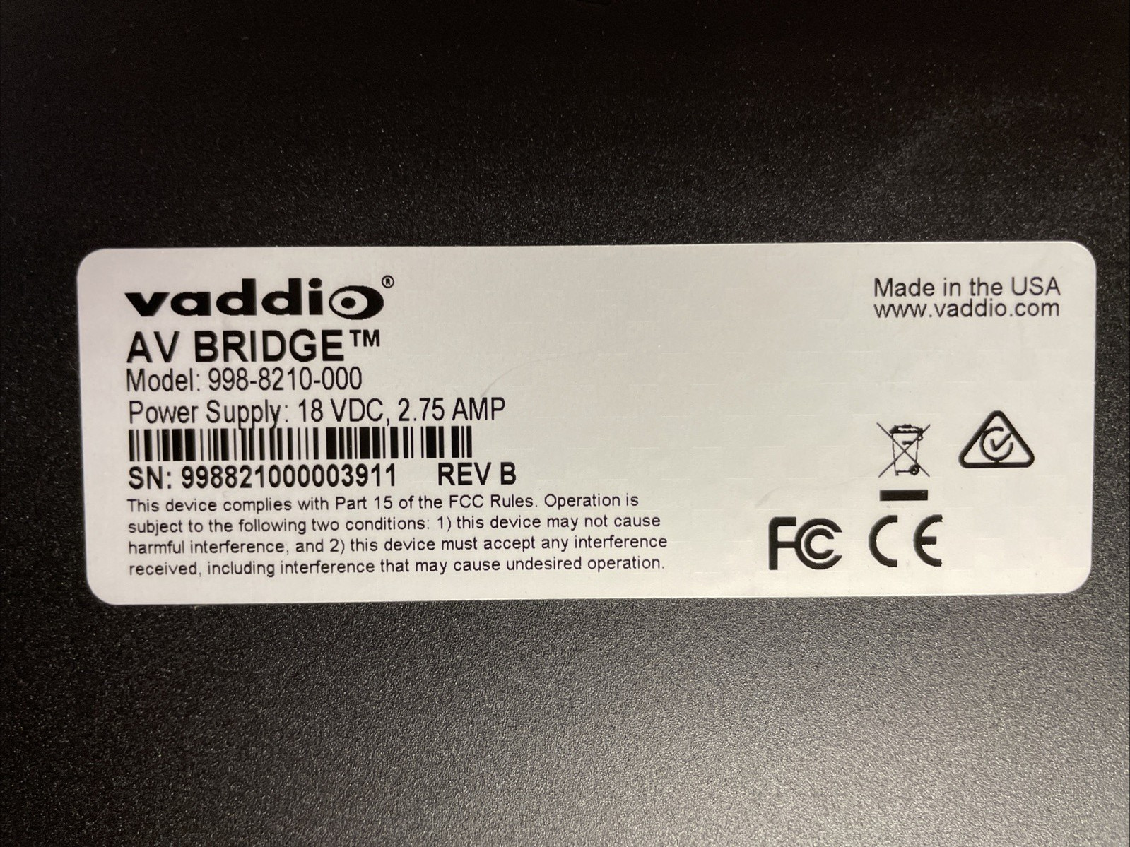 Vaddio AV Bridge 998-8210-000 Pro HDMI/USB/IP Streaming 1080p HD Audio Video Mix