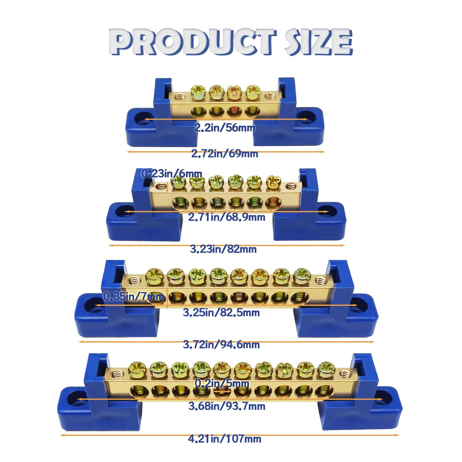 4PCS Grounding Bus Bar 10 Positions Electrical Ground Bus Bars Brass Wire Screw