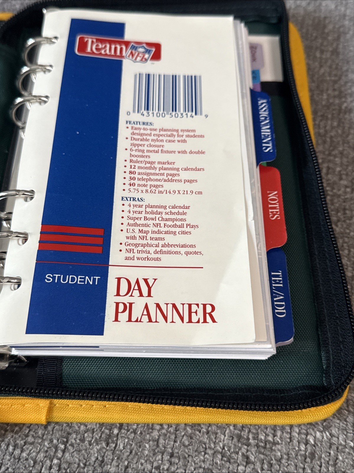 NOB VTG 1995 Mead NFL Green Bay Packers Zip Student Planner 6″ x 9″ FREE SHIPPNG