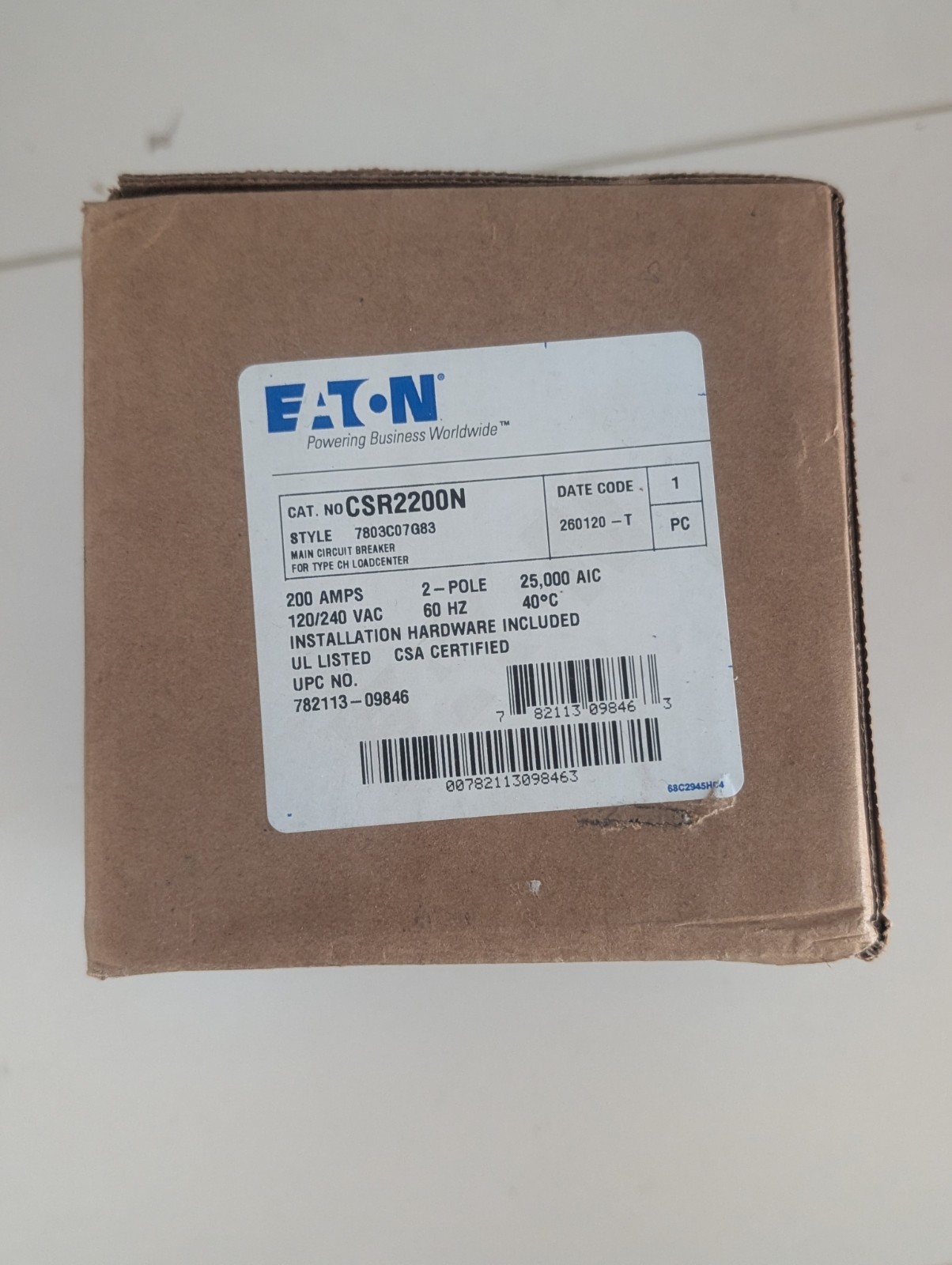 Eaton CSR2200N CH Main Breaker Kit, 200 Amp