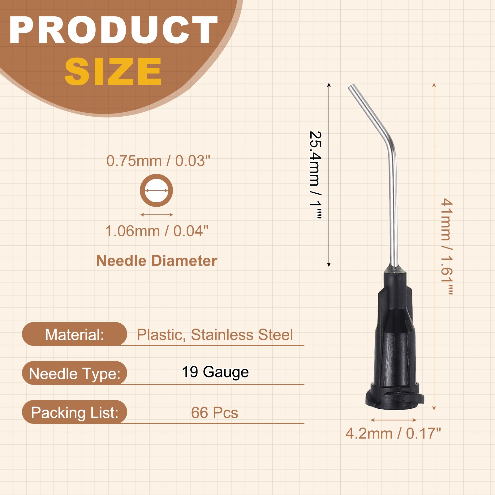 66Pcs 1Inch 19Ga 45° Angled Dispensing Needles, Black