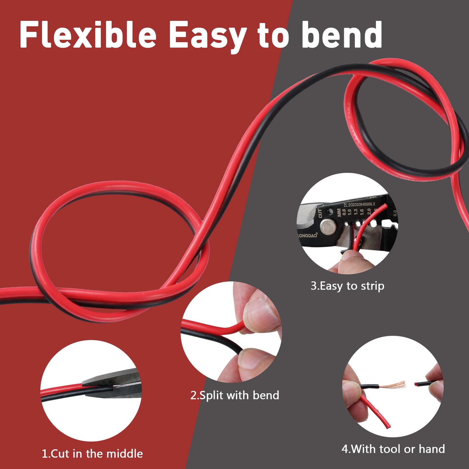 12/2 Gauge 25 FT Red Black Hookup Electrical Wire Cable Strips Extension Cord…