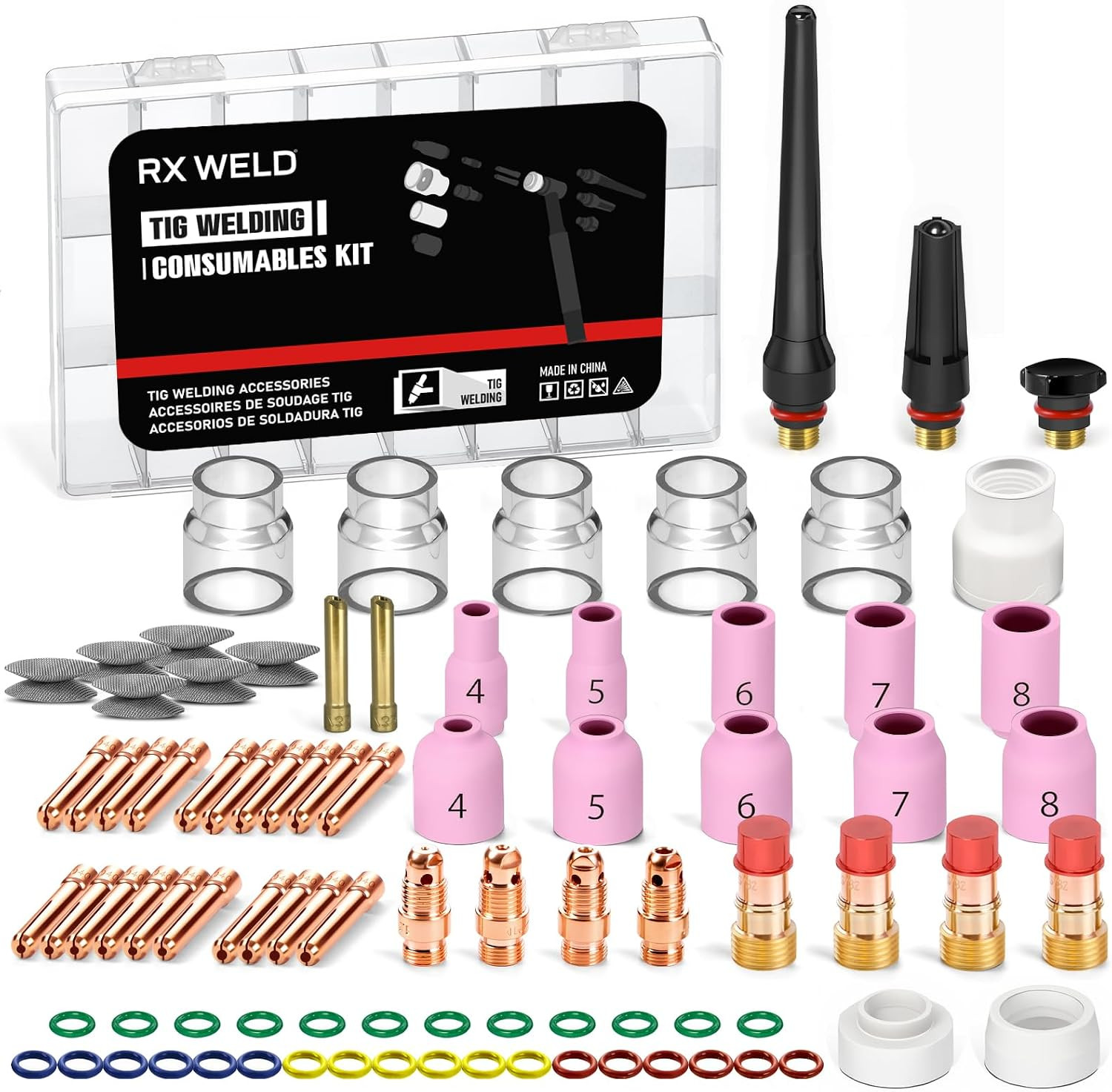 87PCS TIG Welding Accessories Torch Kit | Stubby Gas, #10 Cup, #12 Lass Cup, WP-