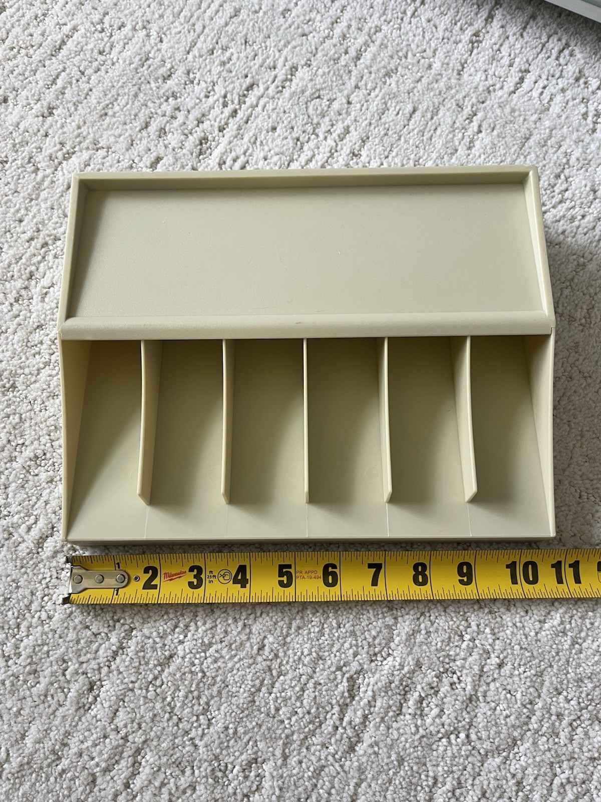 Vintage Beige Plastic Currency Strap Organizer Bank Teller Bill Band Rack 6 Slot