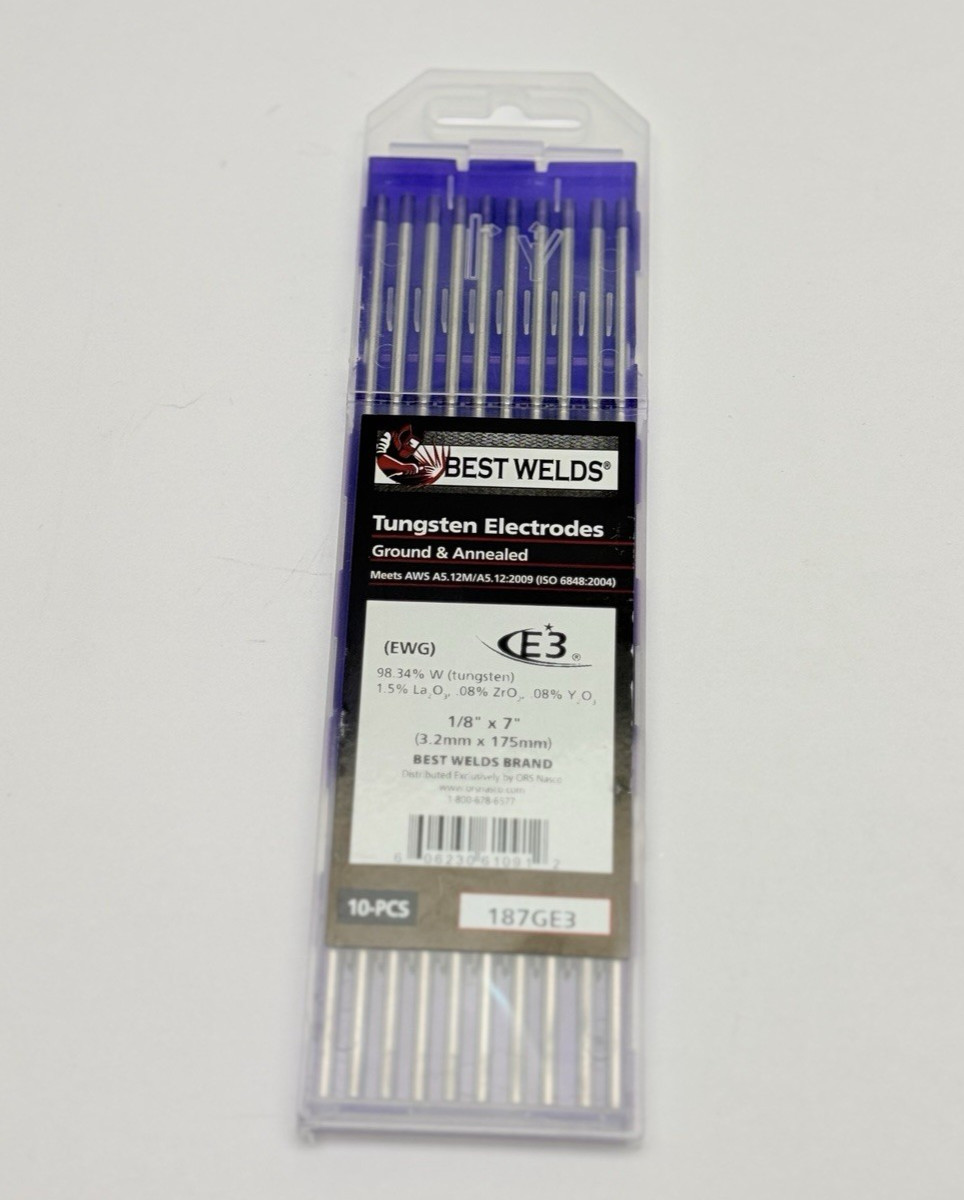 PACK OF 10, BEST WELDS 187GE3 TUNGSTEN ELECTRODES 1/8″ x 7″ E3 (EWG)