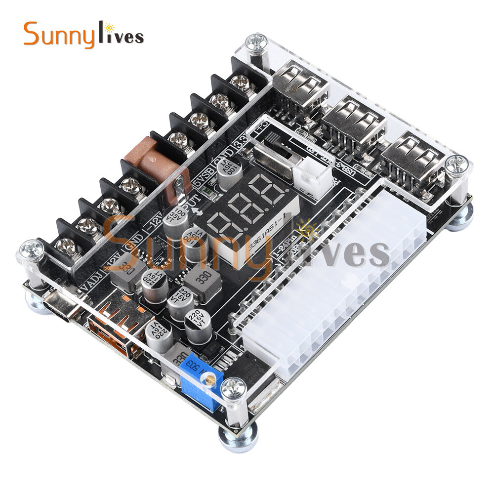 20Pin 24Pin ATX Power Supply Breakout Board Adjustable Voltage Module + Case DIY