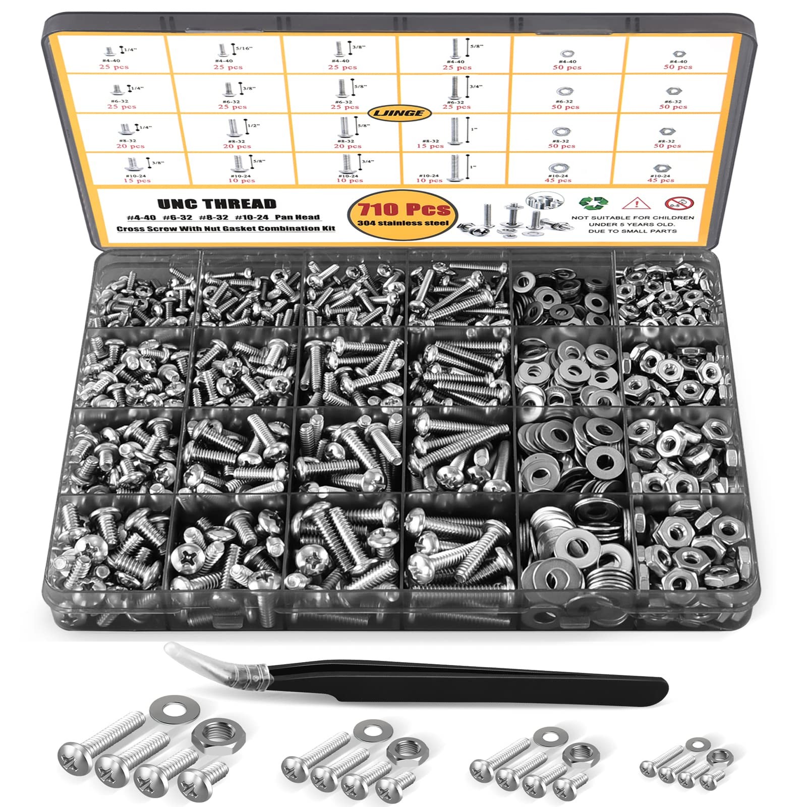 710PCS Stainless Steel Machine Screw Nut Bolt Washer Assortment Kit
