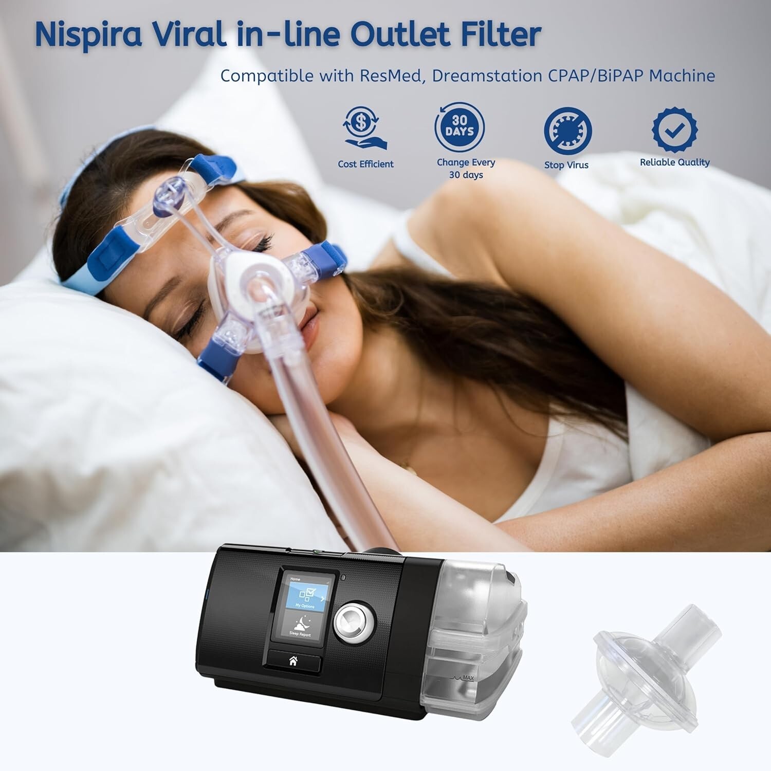 Nispira in-line Outlet Bacteria Filter for CPAP/BiPAP Machine 25mm /22 mm Size