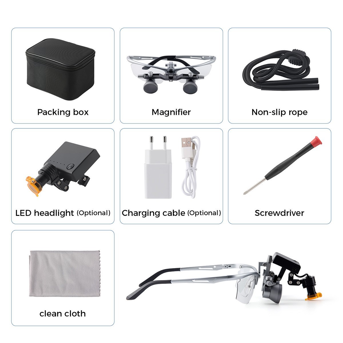 AZDENT Dental Surgical Medical 2.5X Ergo Binocular Loupes +5W LED Head Light
