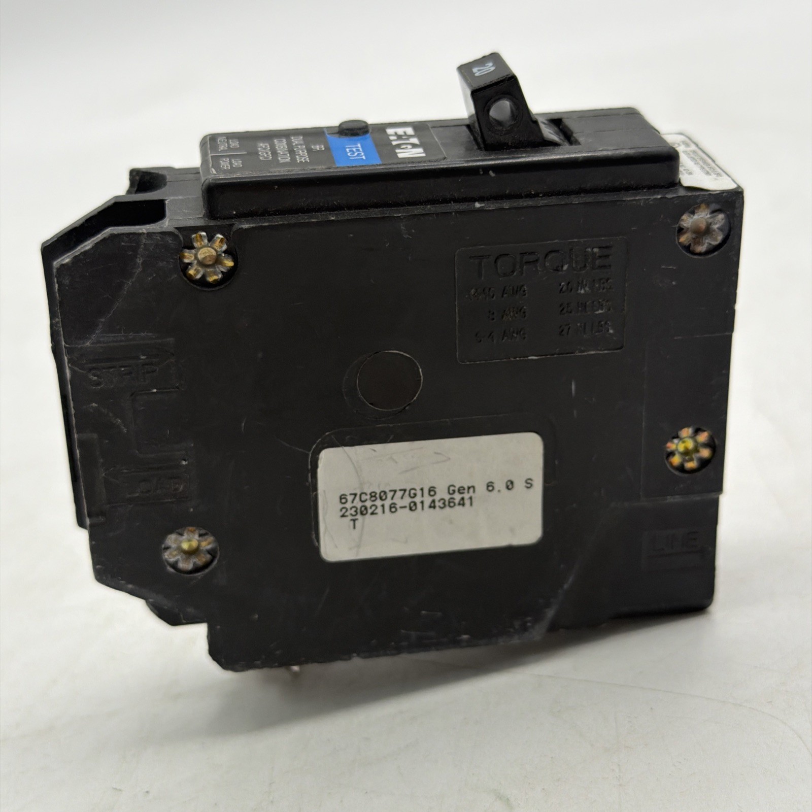 EATON BRP120DF 20A DUAL FUNCTION COMBO ARC FAULT/GROUND FAULT Broken Tabs