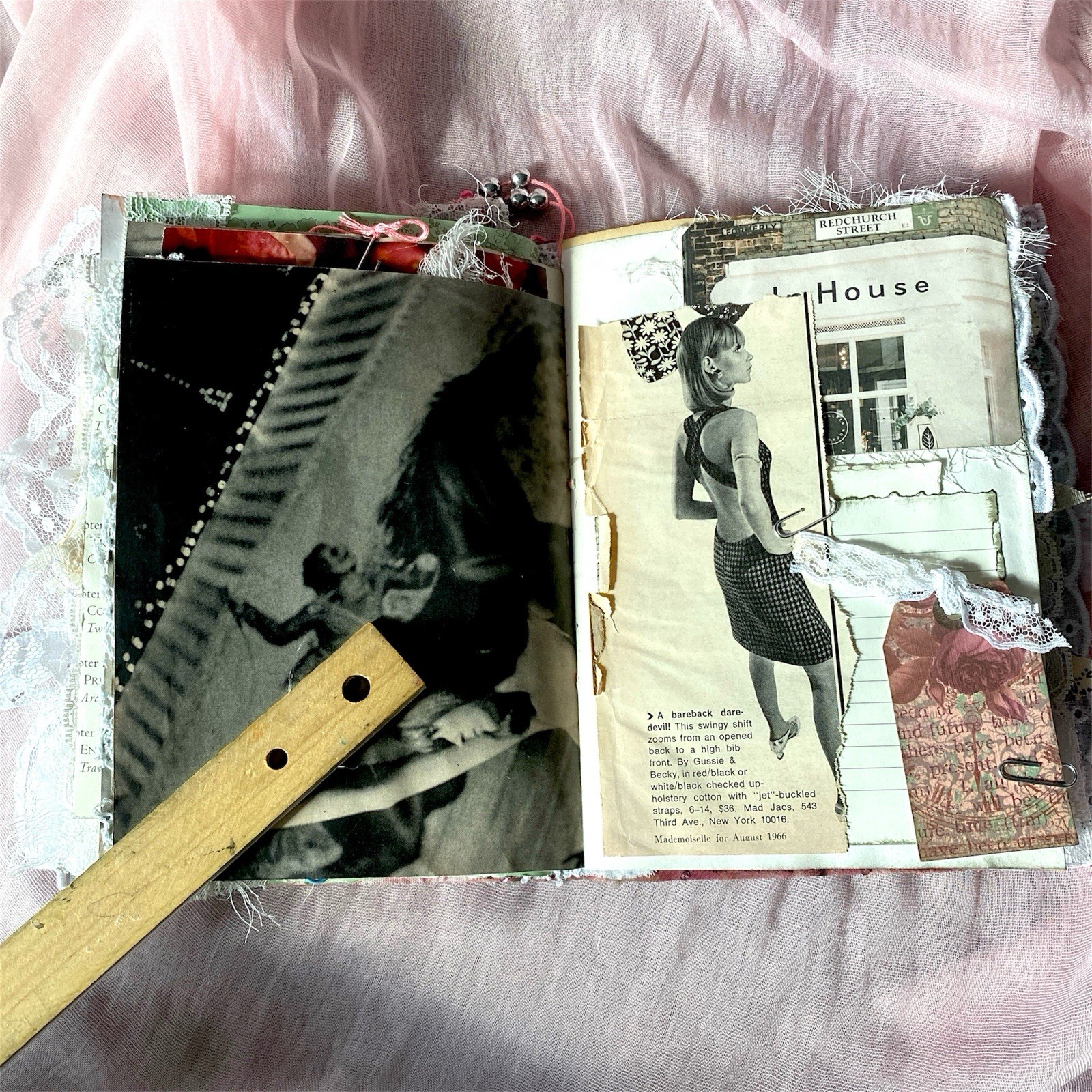 Handmade Vintage Silk Fabric Junk Journal Book Romantic Floral 2 Signatures Lace