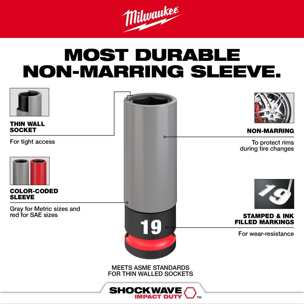 Milwaukee 49-66-7830 SHOCKWAVE Impact Duty 1/2 Drive Metric Lug Nut Socket Set