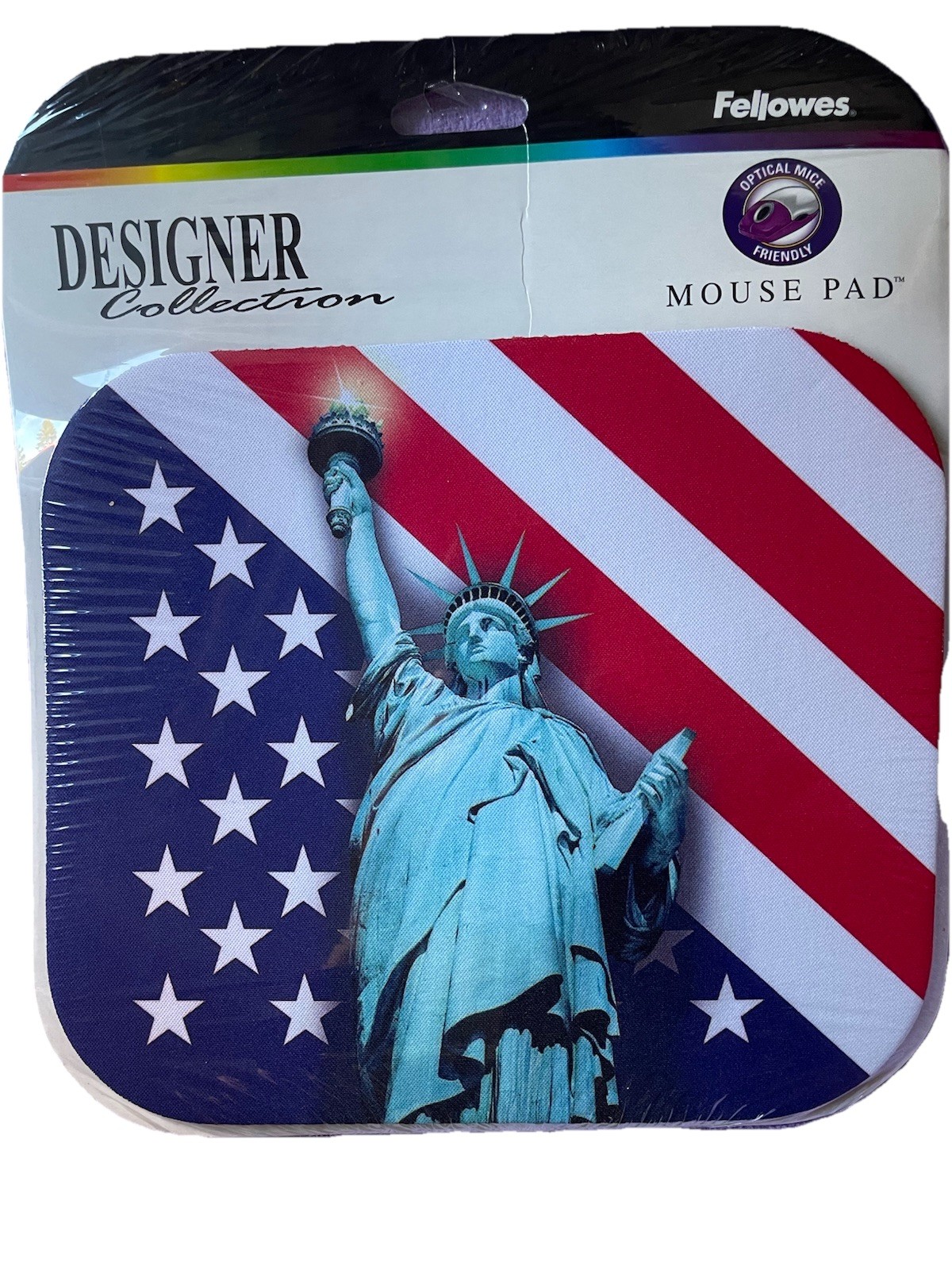 Fellows Mouse Pad, Patriotic Theme with USA Flag and Statue of Liberty