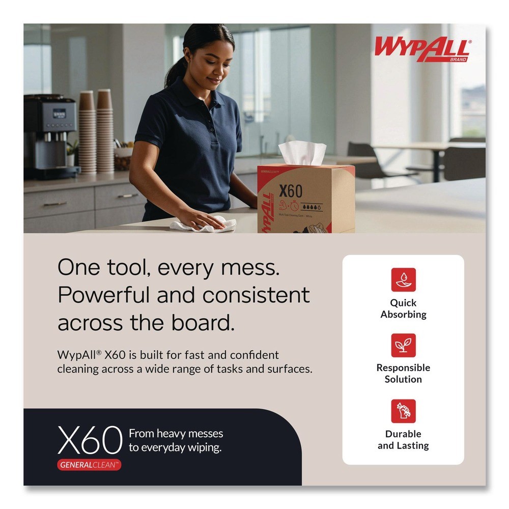 WypAll 34865 X60 12.5″ x 13″ 1/4 Fold General Clean Cloths (76/Bx, 12 Bx/Ct) New