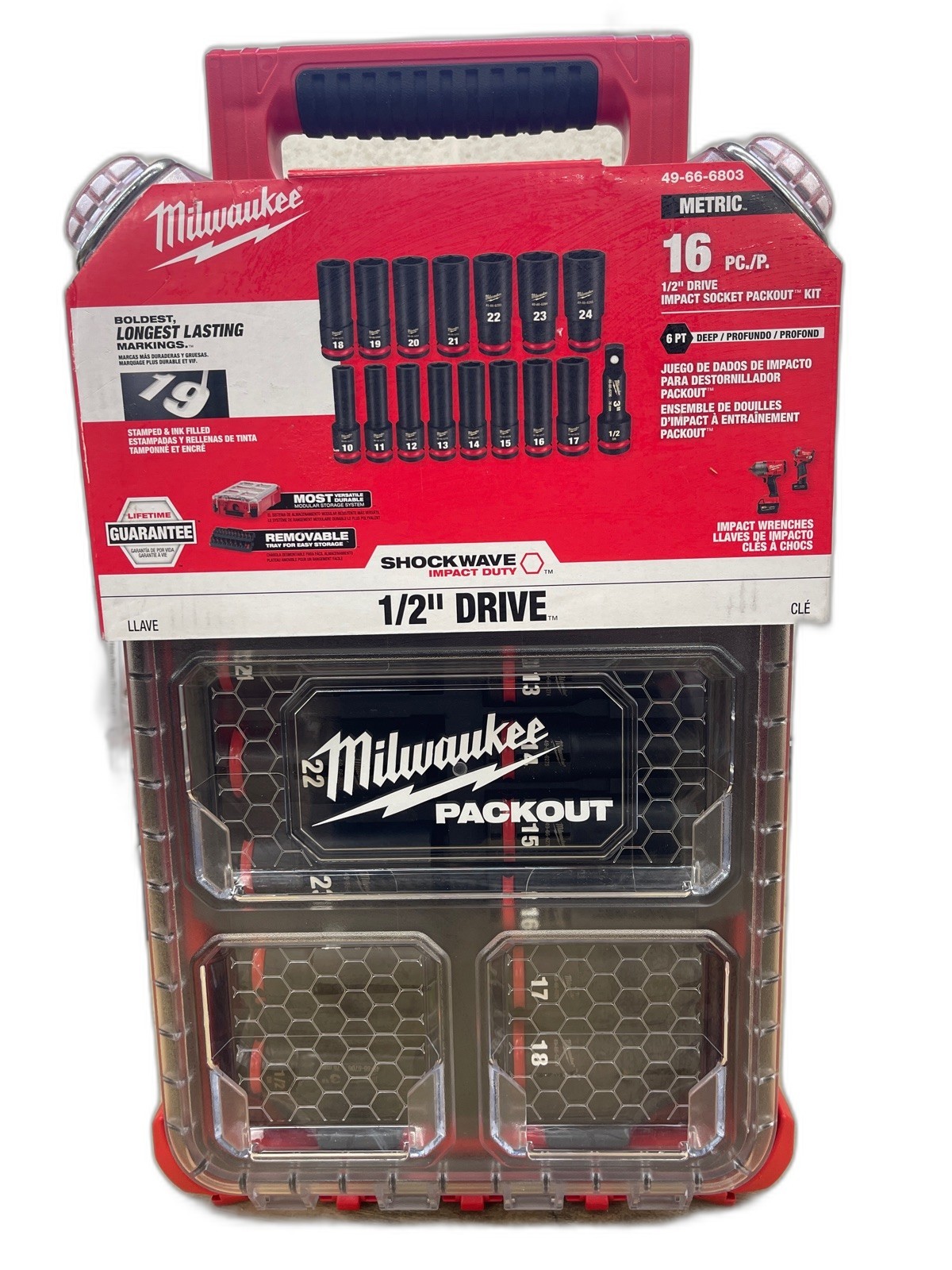 Milwaukee SHOCKWAVE 1/2″ Drive Metric Deep Well Socket Set 16-Piece