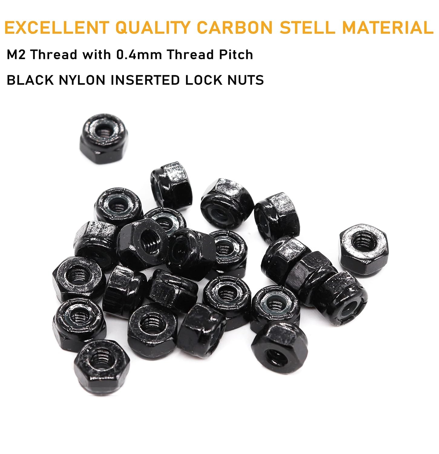 binifiMux 100Pcs M2 x 0.4mm Black Nylock Nuts Hex Nylon Insert Self