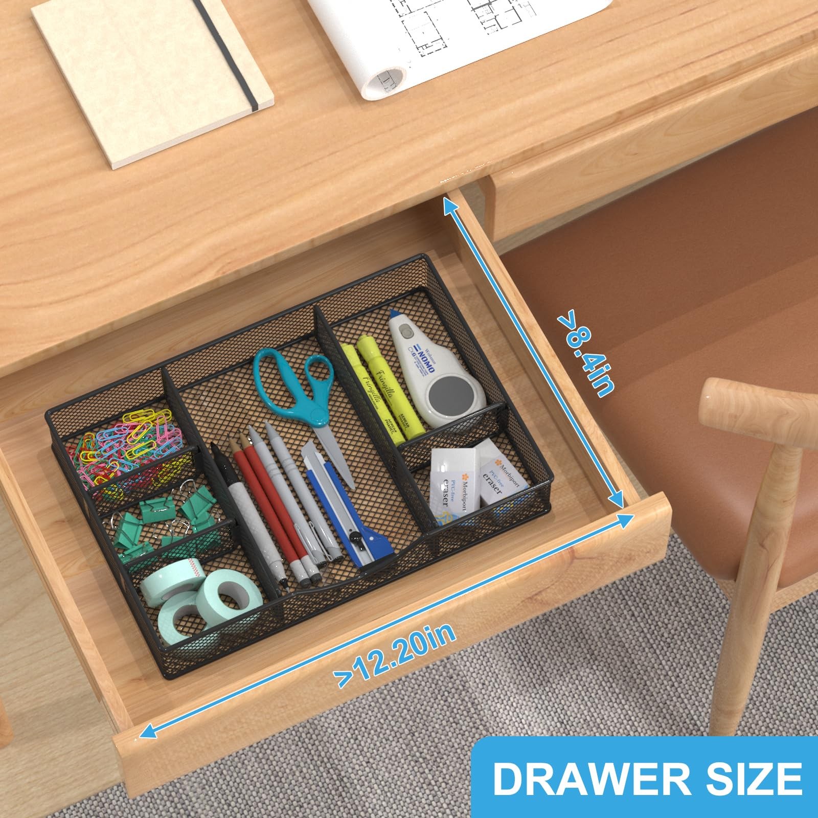 Desk Drawer Organizer Tray, Metal Mesh Drawer Organizers Office, 6 Adjustable…