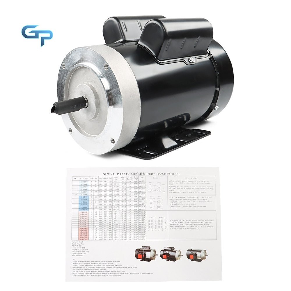 Purpose Single Phase Motor 56C Frame 115V/230V 2 HP Electric Motor 3450 RPM 60HZ