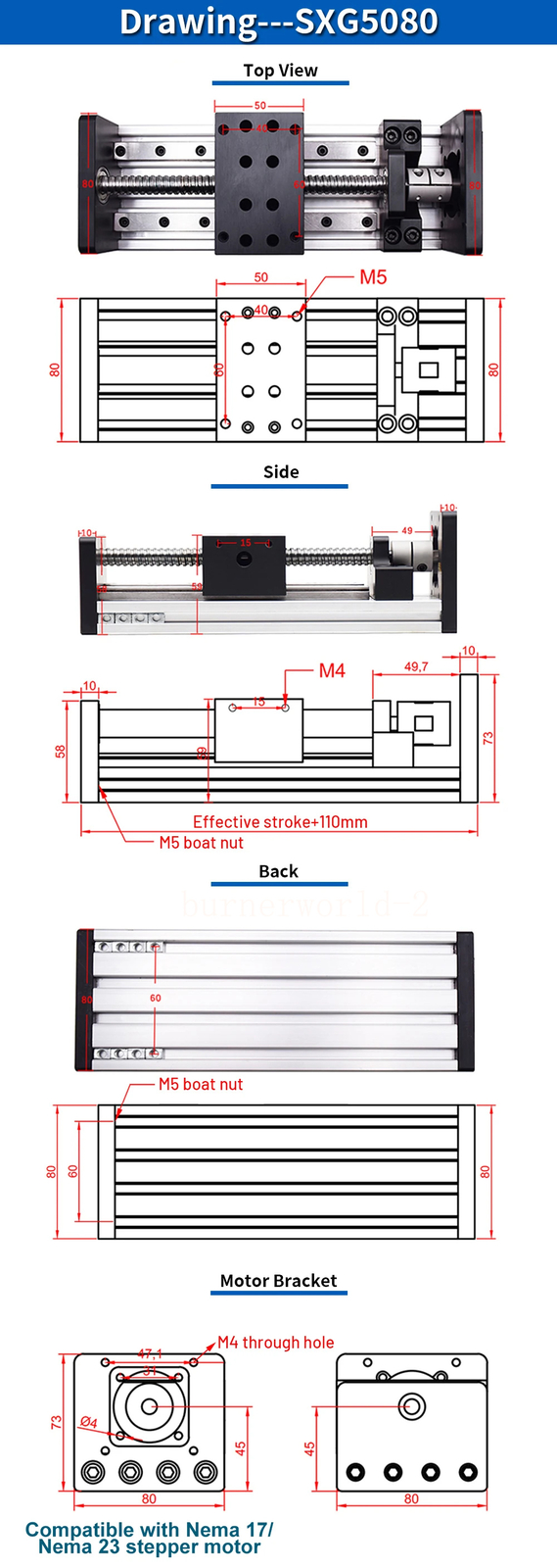 Double Square Linear Guide Sliding Table SFU 1204/1605/1610 100-1000mm Stroke