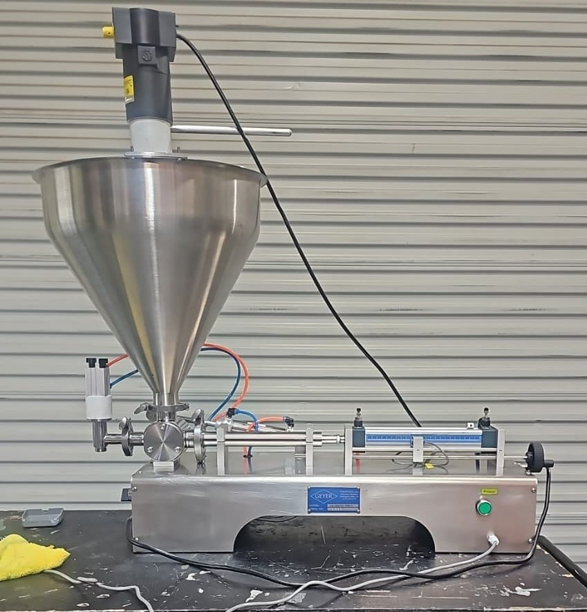 Semi automatic Liquid & Cream Piston Filler 15-300ml with 7-Gallon Mixing Hopper