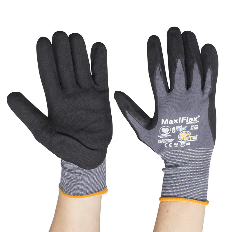 6 PR. 42-874 MaxiFlex Micro Foam Nitrile Grip Palm Coated PROTECTIVE WORK GLOVES