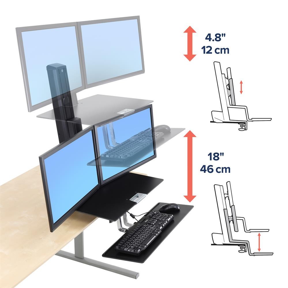 Ergotron 33-349-200 dual monitor sit/stand desk attachment with shelf (black)