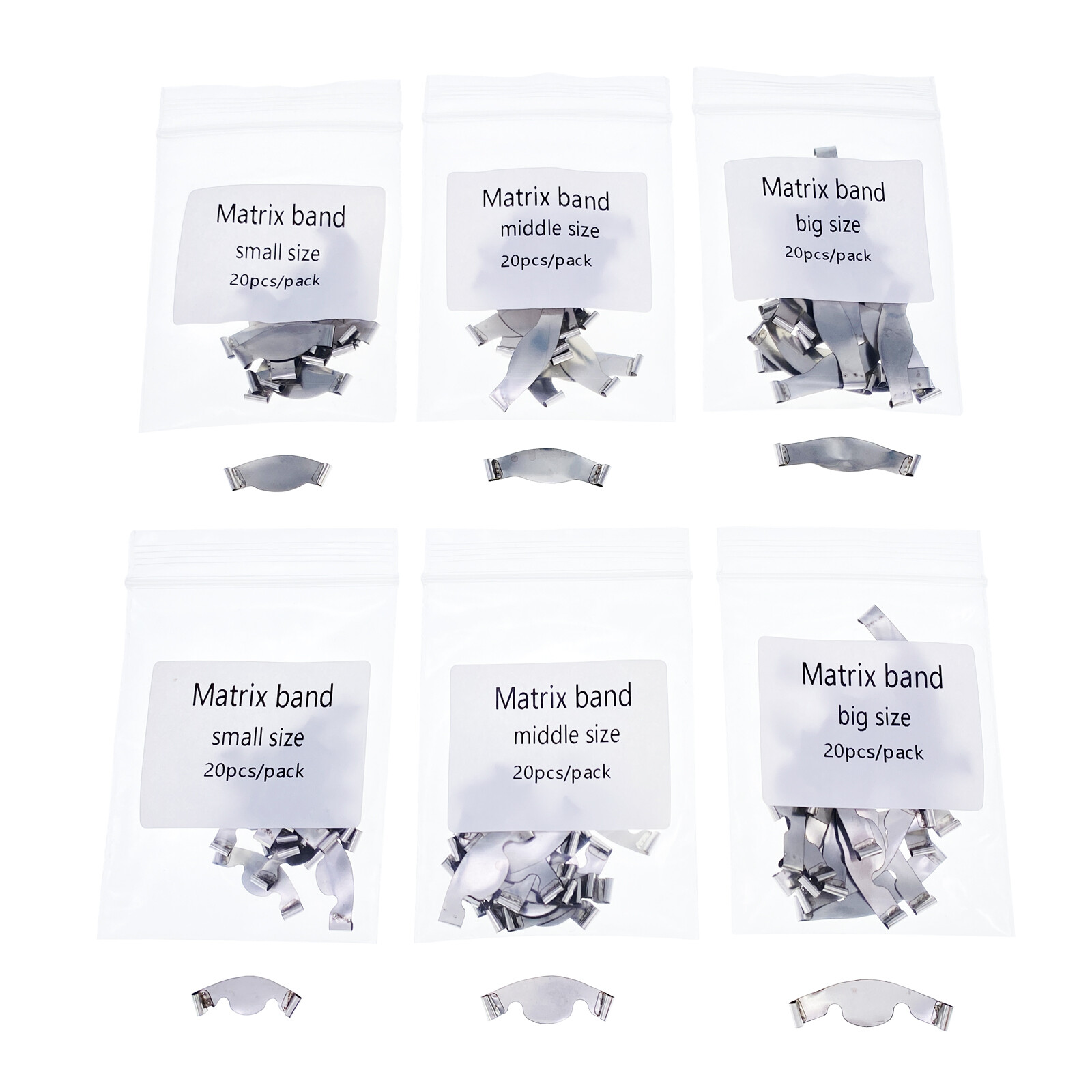20Pcs/Pack Dental Saddle Contoured Metal Matrices Matrix Band / Springclip