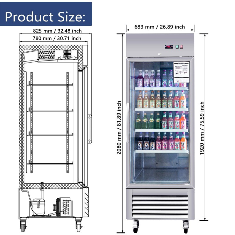 18.7 Cu.ft Commercial Reach-in Refirgerator Stainless Steel Cooling Merchandiser