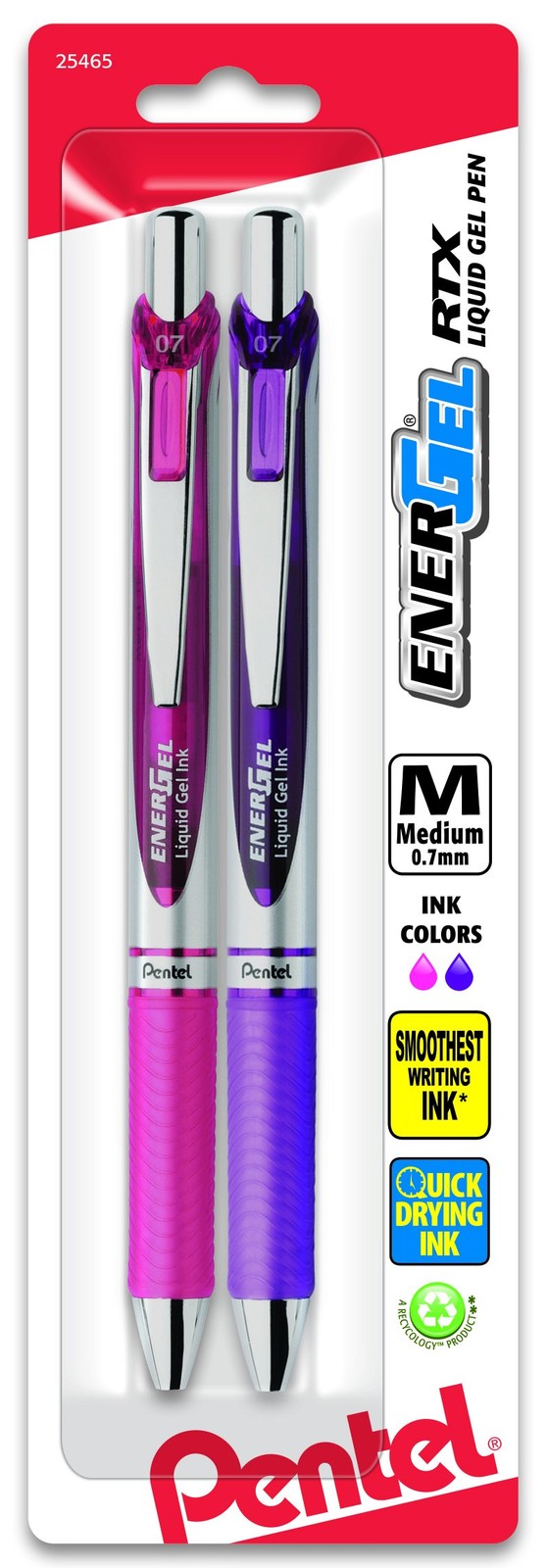 Pentel EnerGel RTX Retractable Liquid Gel 2 Count (Pack of 1), Pink/Violet